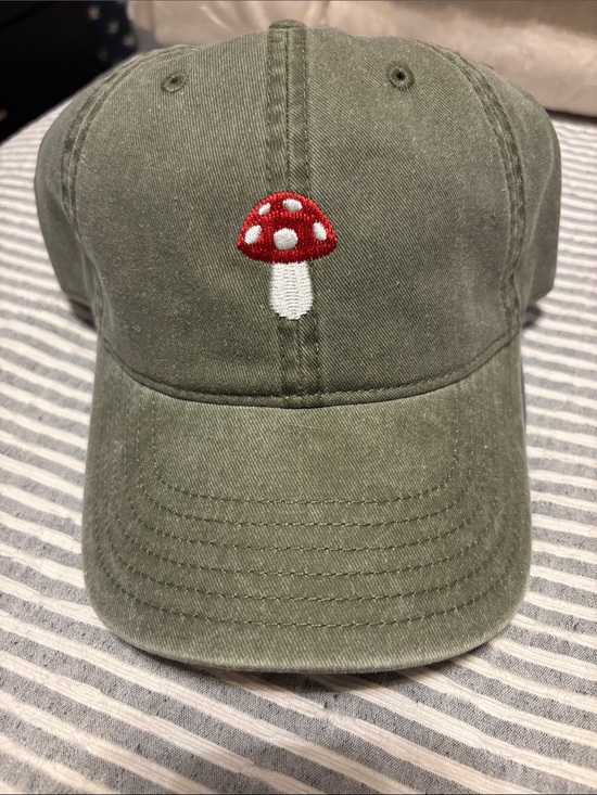 Mighty Fine Accessories - Mighty Fine Olive Green Baseball Cap with Red & White Mushroom Embroidery